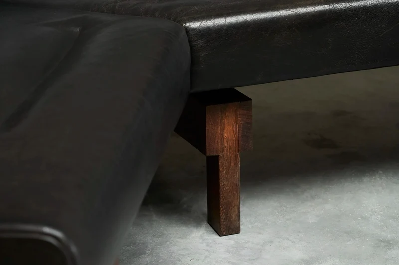 Martin Visser One-Off Boomerang Sofa in Solid Wengé and Black Leather