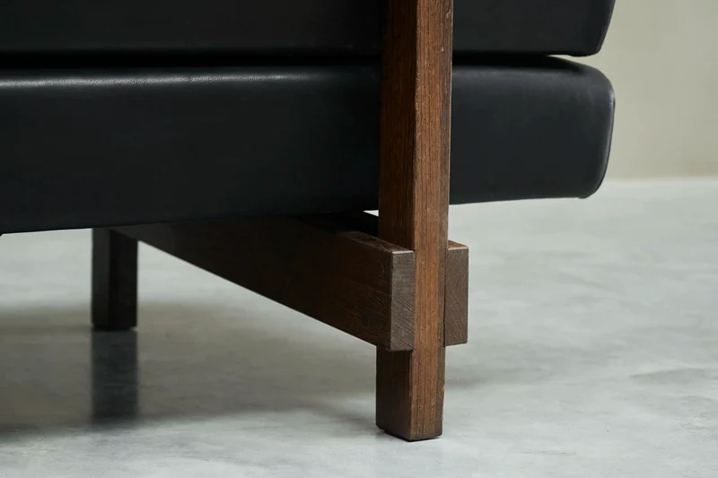 Martin Visser One-Off Boomerang Sofa in Solid Wengé and Black Leather
