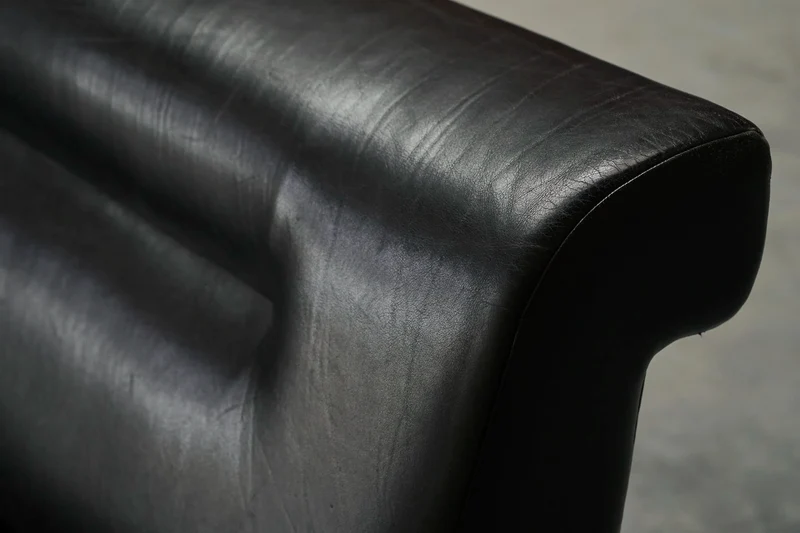 Martin Visser One-Off Boomerang Sofa in Solid Wengé and Black Leather
