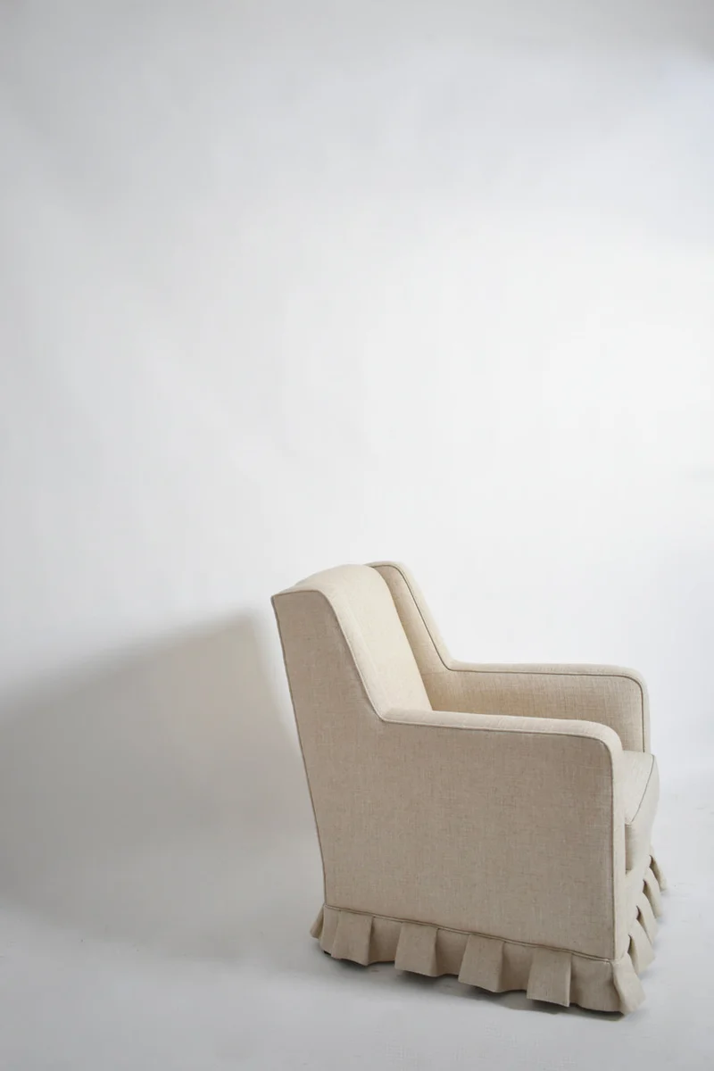 Pair of Off White Fringe Armchairs, 1940s