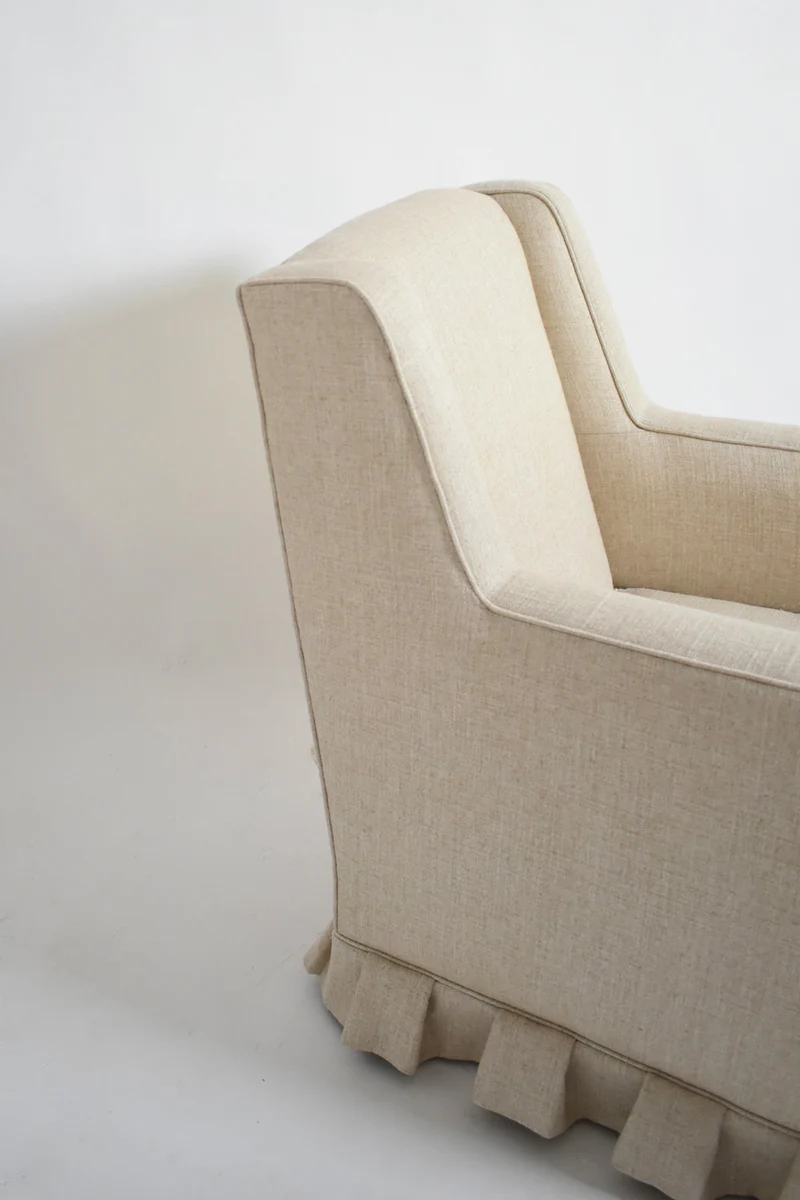 Pair of Off White Fringe Armchairs, 1940s