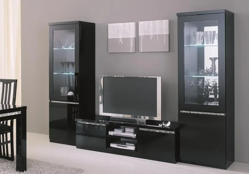 Meuble tv laqué noir led ROMA CROME
