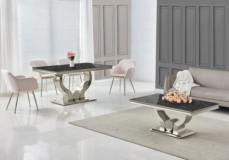 Table basse marbre noir argentée - Omega