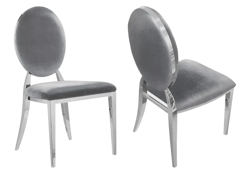 Chaises médaillon velours gris argent - Neo x4