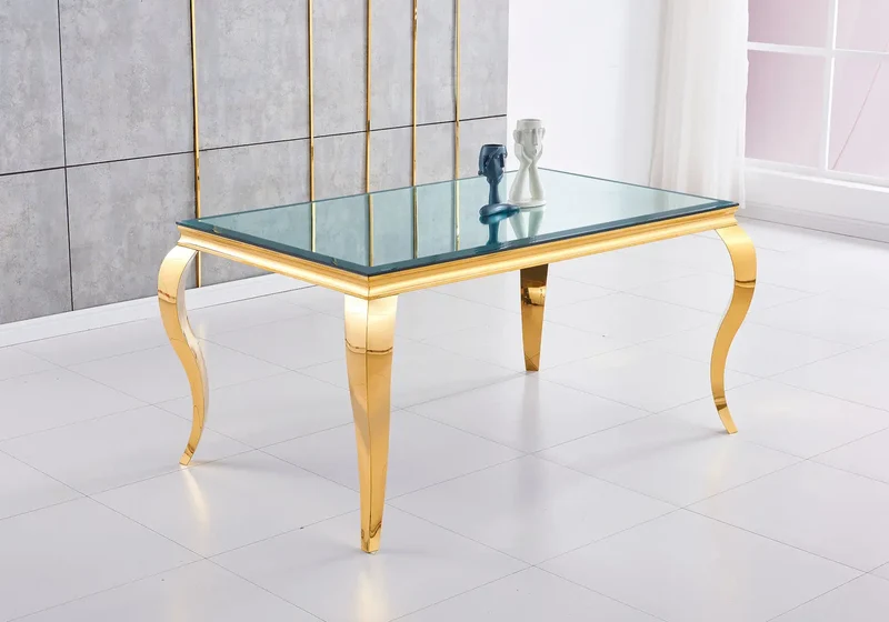 Table à manger rectangulaire dorée miroir - Neo
