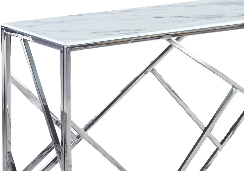 Console design chromé marbre blanc - Ilea