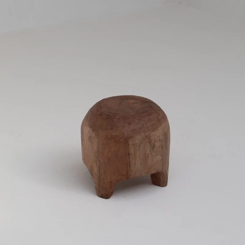 Sculptural Solid Wood Stool in Warm Natural Patina