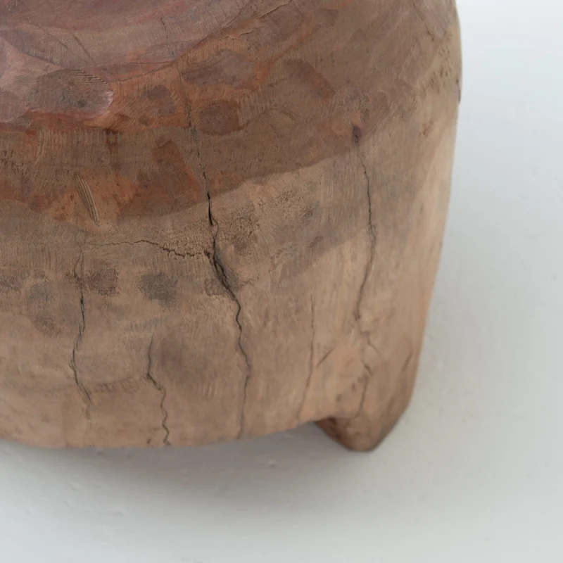 Sculptural Solid Wood Stool in Warm Natural Patina