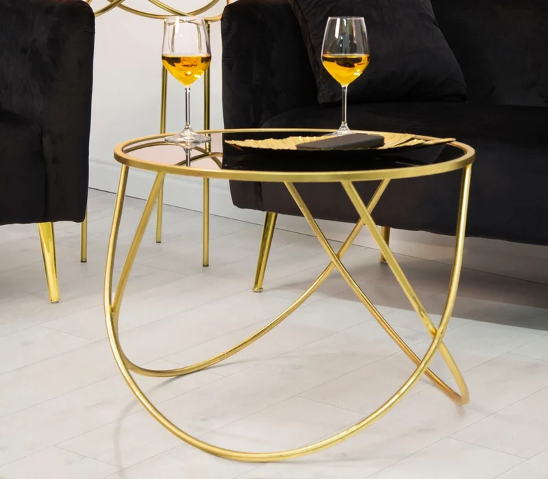 Petite table d’appoint en métal et verre doré et noir