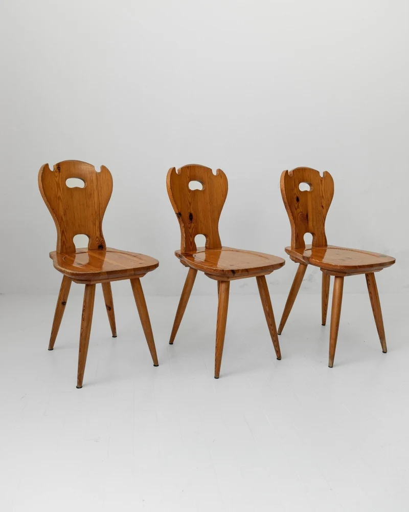 1960s Wooden Farmhouse Chairs Set of 3