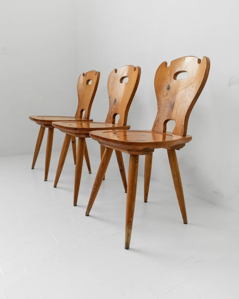 1960s Wooden Farmhouse Chairs Set of 3