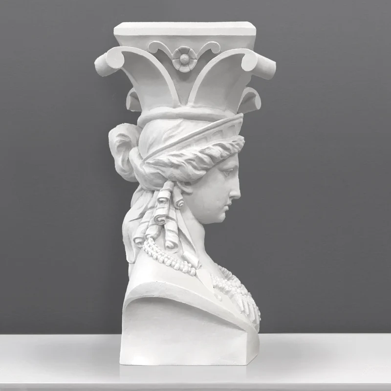 Piédestal Caryatide - grande sculpture en marbre blanc