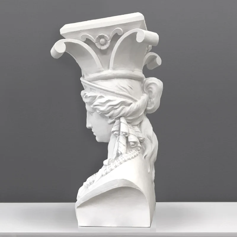 Piédestal Caryatide - grande sculpture en marbre blanc