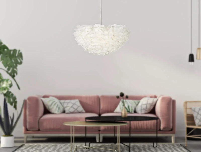 Plafonnier blanc en plumes – Luminaire suspendu élégant