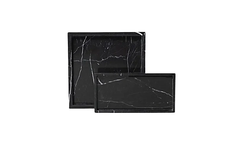 Plateau Rectangulaire en Marbre avec Bords (Noir)