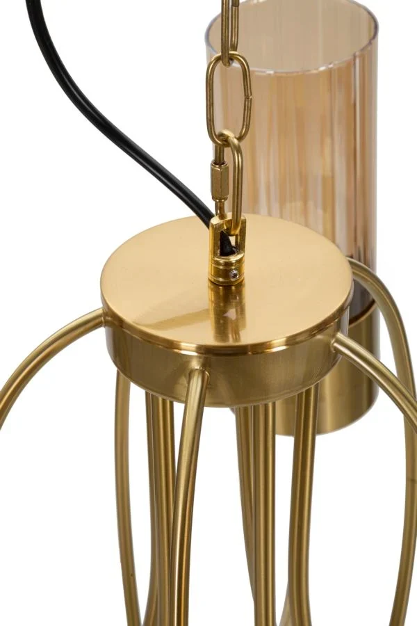 Plafonnier en métal doré en forme de goutte avec 5 lumières