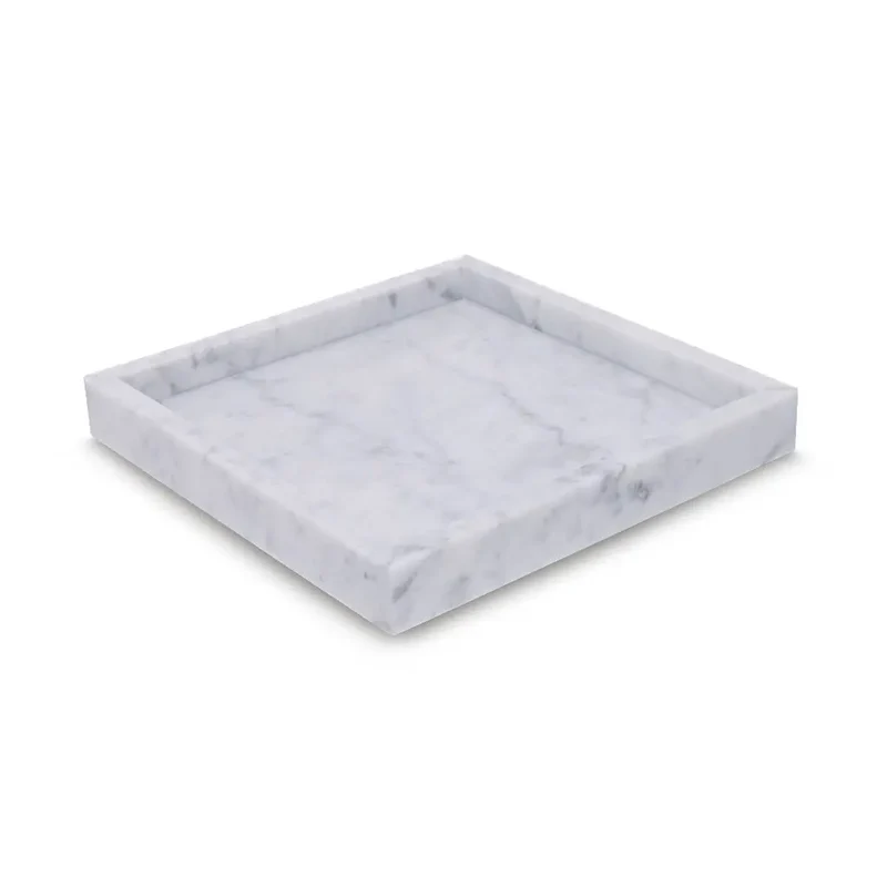 Plateau Carré en Marbre avec Bords (Blanc)