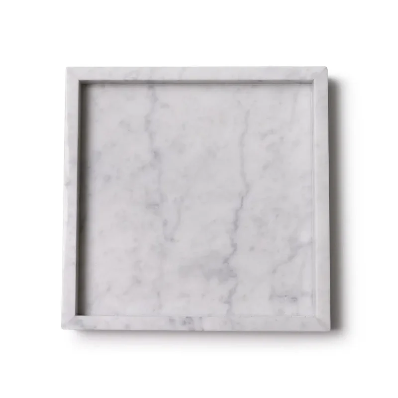 Plateau Carré en Marbre avec Bords (Blanc)