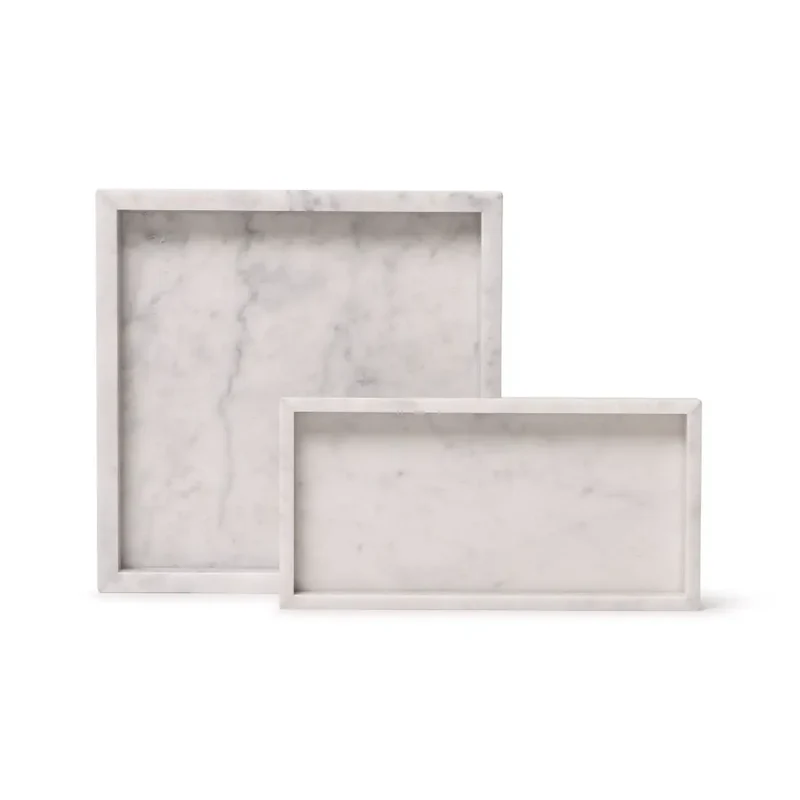 Plateau Carré en Marbre avec Bords (Blanc)