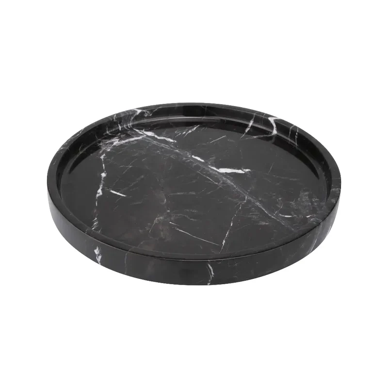 Plateau Rond en Marbre avec Bords (Noir)