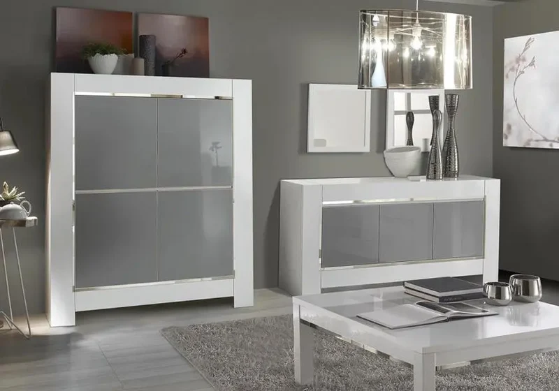 Salle à manger laqué chromé gris LUNA