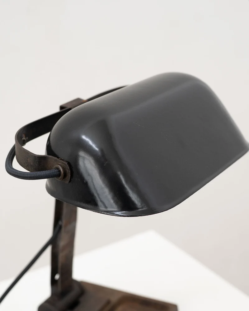 Vintage Cast Iron Bankers Table Lamp, c.1930