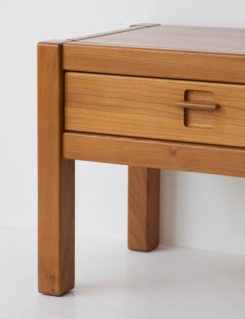 Vintage artisanal one-drawer Side Table in Wood (Elm), France circa 1980