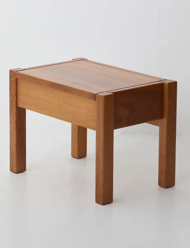 Vintage artisanal one-drawer Side Table in Wood (Elm), France circa 1980