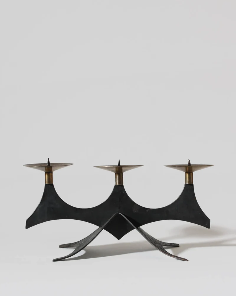 Mid-Century Brutalist Cast Iron And Brass Candelabra