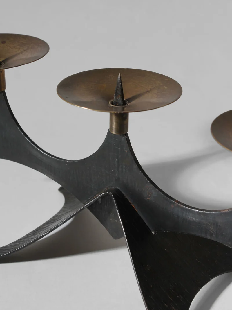 Mid-Century Brutalist Cast Iron And Brass Candelabra