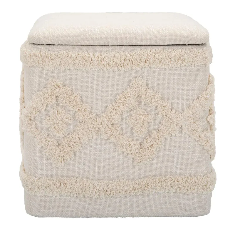 Pouf carré crème et boîte de rangement