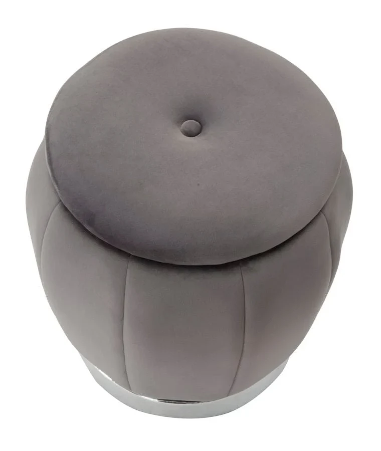 Pouf de rangement en velours gris et argent