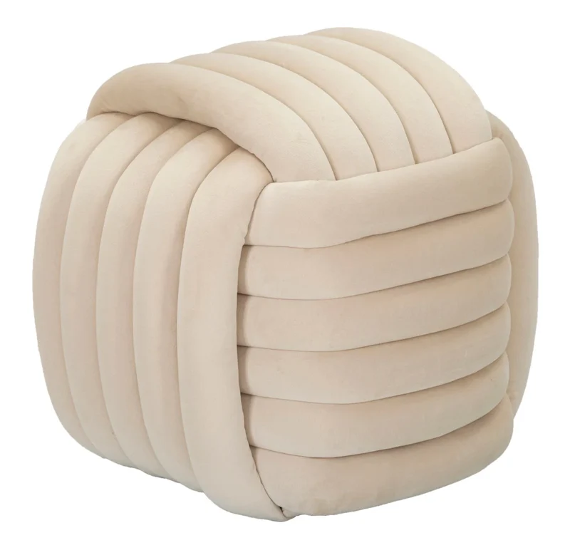 Pouf en velours crème – Siège d'appoint rembourré Sofy