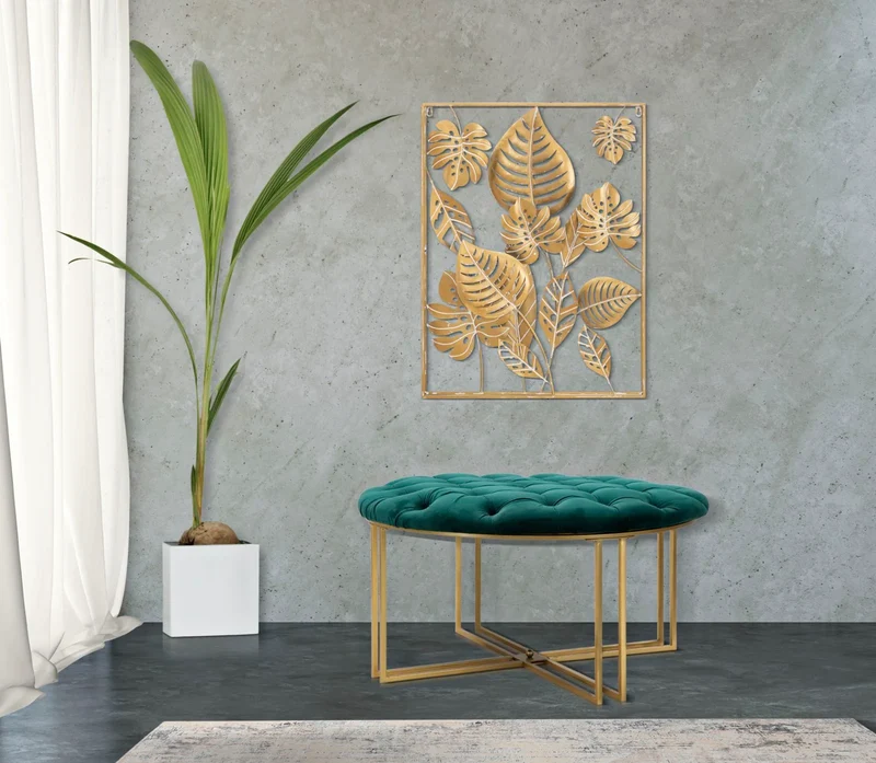Pouf en velours vert émeraude – Pouf rembourré à pieds en X