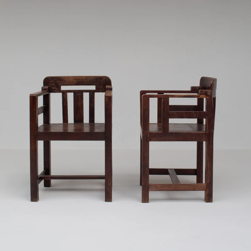 Pair of Art Deco Armchairs with Sculptural Frame