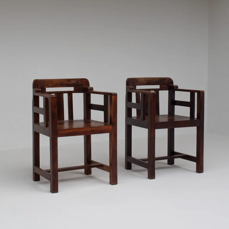 Pair of Art Deco Armchairs with Sculptural Frame