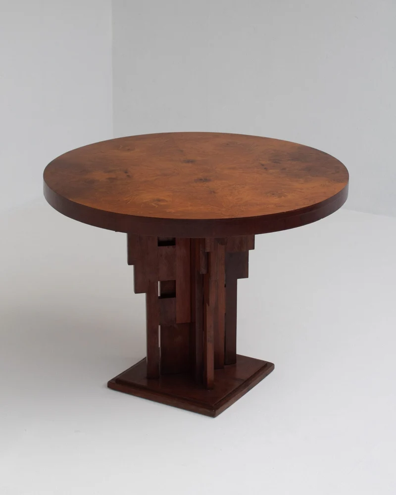 Art Deco Round Table with Geometric Base