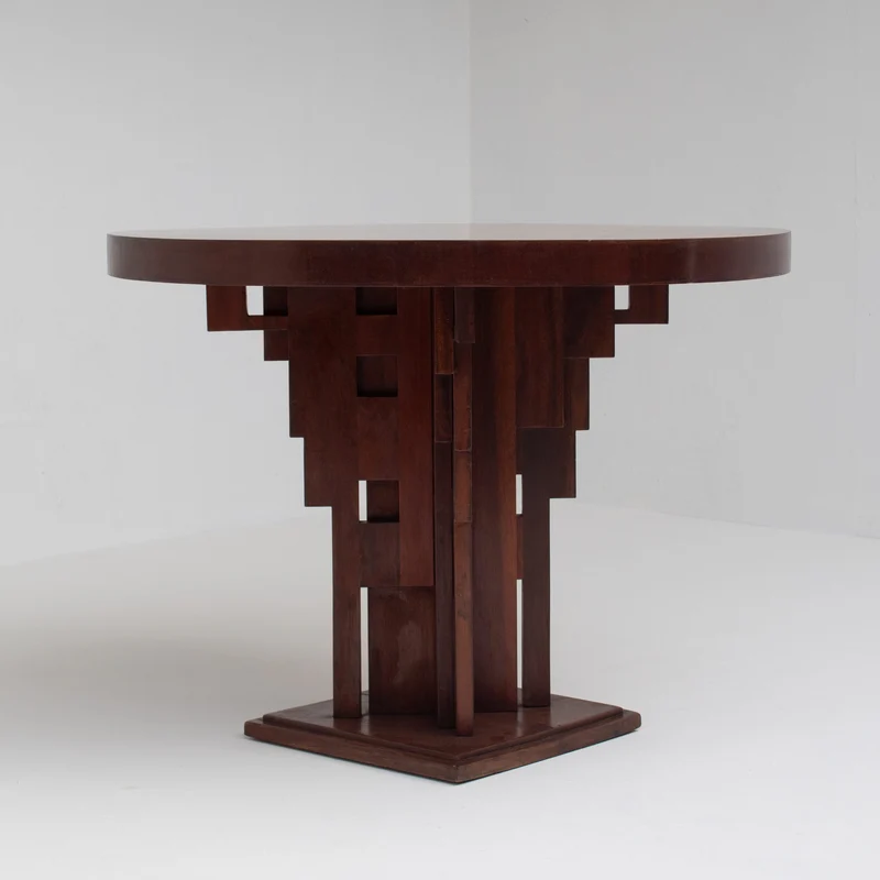 Art Deco Round Table with Geometric Base