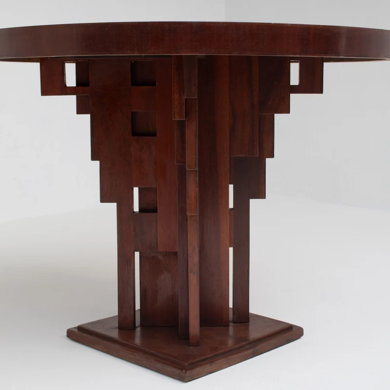 Art Deco Round Table with Geometric Base