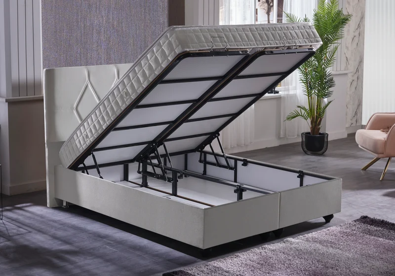 Lit complet coffre matelas tête de lit - HILTON