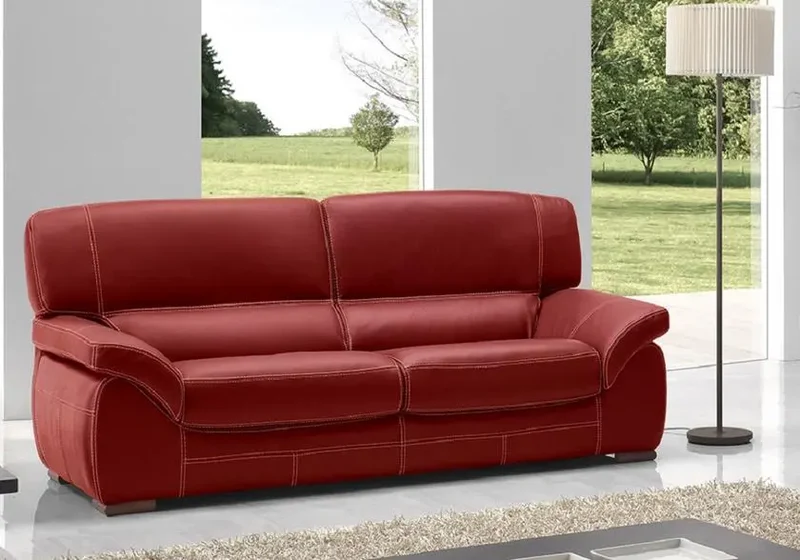 Canapé droit ou convertible en cuir rouge - Adela