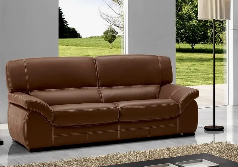 Canapé droit ou convertible en cuir caramel - Adela