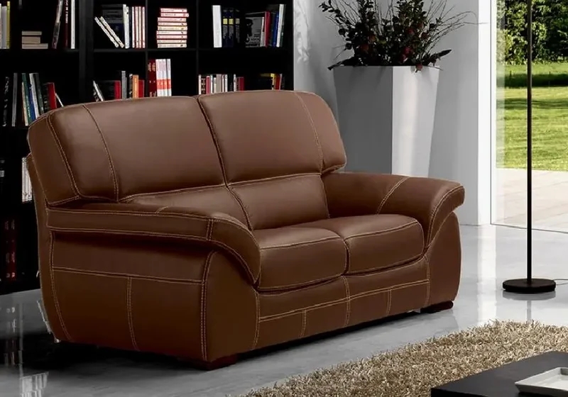 Canapé droit ou convertible en cuir caramel - Adela
