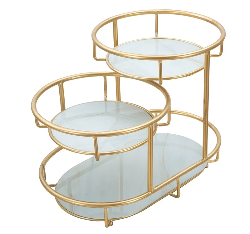 Plateau en métal et verre doré avec 3 étagères
