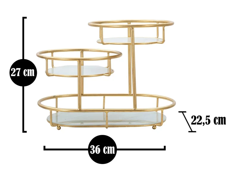 Plateau en métal et verre doré avec 3 étagères