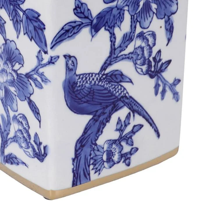 Pot à gingembre en porcelaine florale bleue et blanche avec bord doré