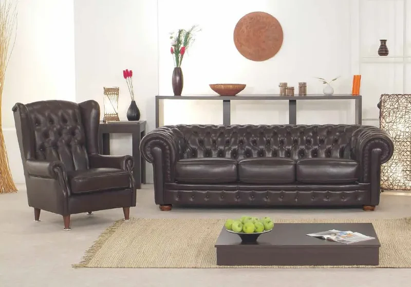 Canapé Chesterfield fixe ou convertible en cuir marron - Stella