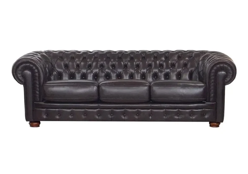 Canapé Chesterfield fixe ou convertible en cuir marron - Stella