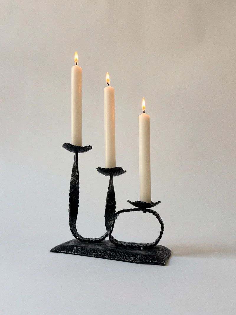 3 Arm Metal Ribbon Candlestick
