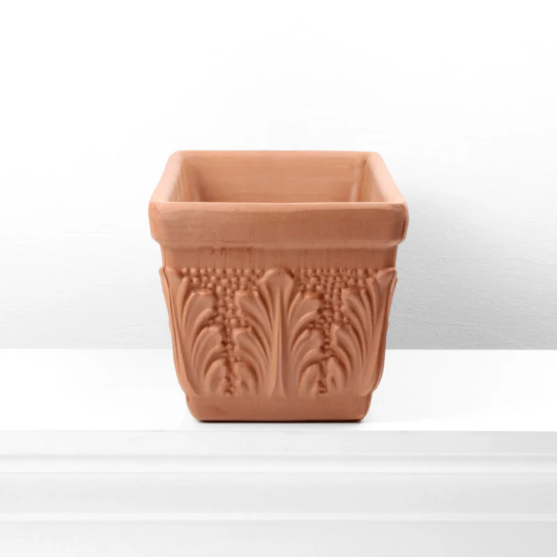Pot de fleur rectangle avec relief en terre cuite